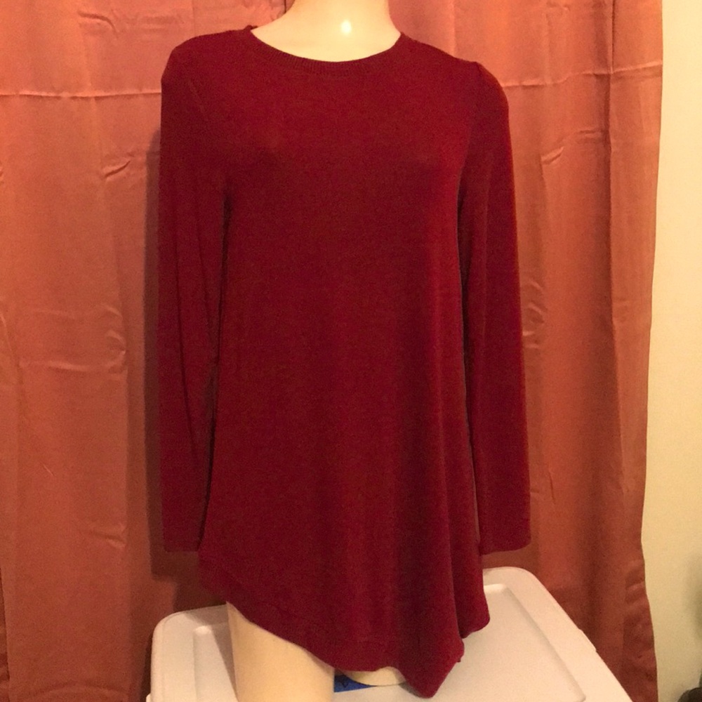 💋Sexy Dark Red Long Sweater w/ Angled Seam
